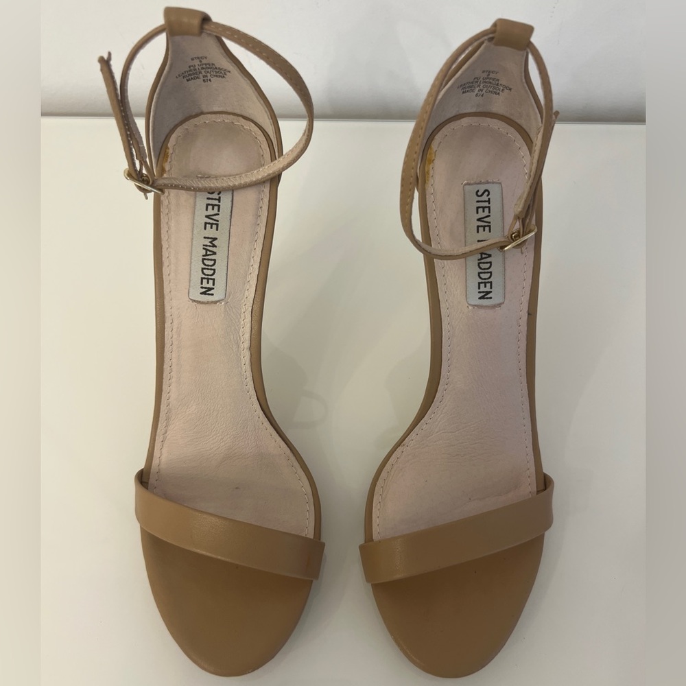 Steve Madden Women’s Stecy Tan Ankle-Strap Heeled Sandals